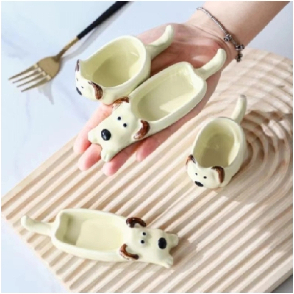 Super cute little dog ceramic flavor dish ins creative high aesthetic design dipping pet bowl dish cartoon small dish