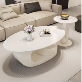 Cream living room coffee table, rock board tea table, new shaped tea table, small apartment, simple rock board tea table, table