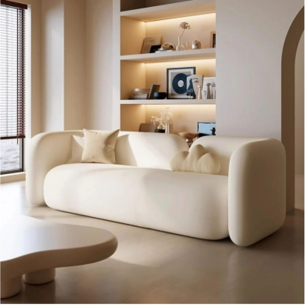 Cream style minimalist homestay, home apartment, beauty salon, clothing store, living room, office, reception and rest area, sofa