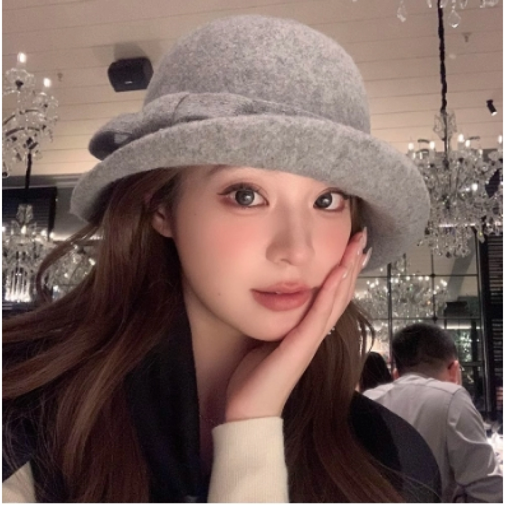 Curled edge wool top hat for women in winter, high-end and fashionable gold hat, big head circumference to show face, small fisherman hat, basin hat