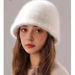 Female winter big head circumference real rabbit fur plush hat autumn winter basin hat covers face and highlights face small bucket fisherman hat