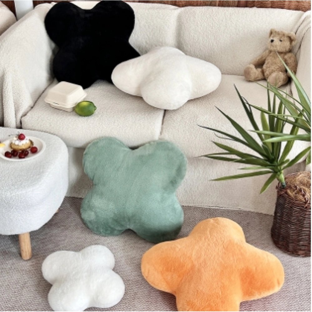 Cream style pillow with cute rabbit hair and clover heart, sofa cushion, living room bay window decoration, headboard cushion