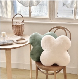 Cream style pillow with cute rabbit hair and clover heart, sofa cushion, living room bay window decoration, headboard cushion