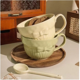 Elegant and high-value ceramic instant noodle bowl and cup, creative home use large capacity oat breakfast cup, ins cream style minimalist