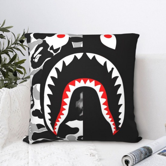 Black N White Shark Square Pillowcase Polyester Linen Velvet Pattern Zip Decor Pillow Case Sofa Seater Cushion Cover 45x45