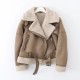 Women 2022 New Fashion two colors lambswool locomotive Jacket Coat Long Sleeve Female Outerwear