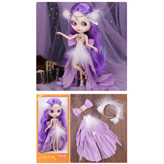 doll Purple Charming Dress For 1/6 Azone BJD Ob4 Anime Figure Brats